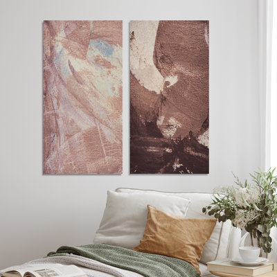 «Brown Abstract Paint Strokes», ensemble de 2 peintures sur toiles