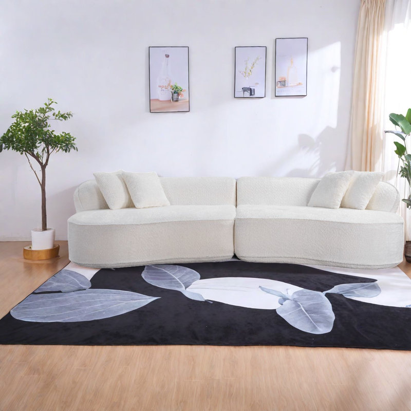 Modern Luxury Sectionals, Spacious White Boucle Couch, No Assembly Needed