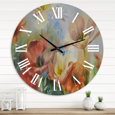 Fleurs rétro dans des tons pastel foncé - horloge murale traditionnelle