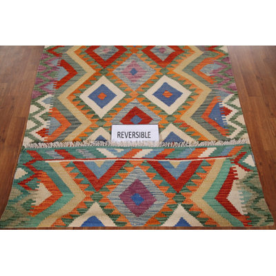 Geometric Kilim Reversible Wool Rug 4x6