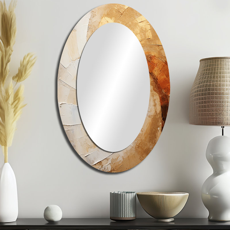 Gold Beige Spiral Poteries - Miroir mural moderne ovale, 36 po x 24 po