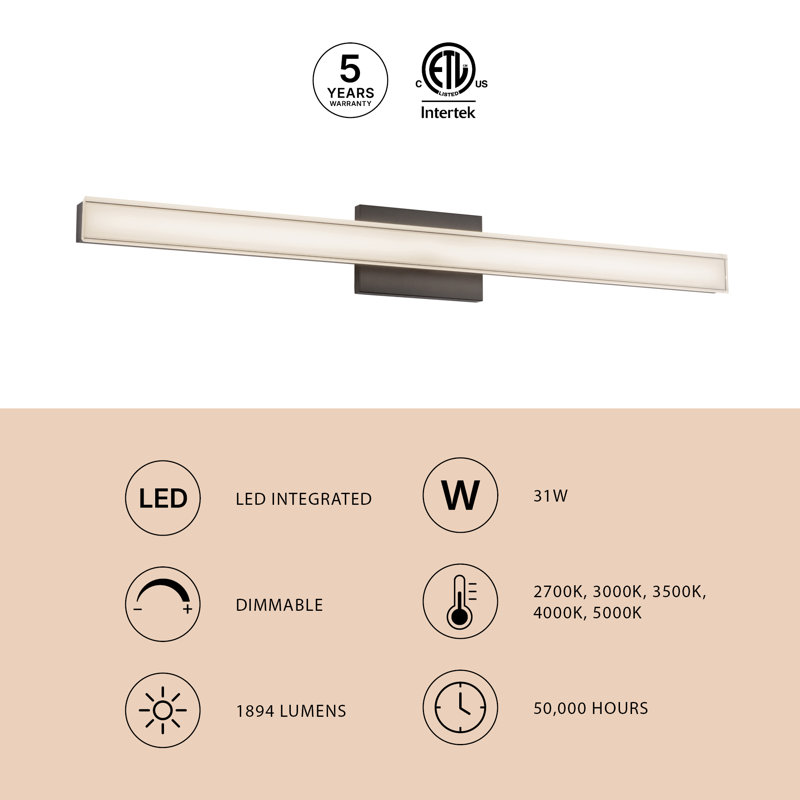 Garland 36-in Black dimmable LED Wall Sconce, Matte Black