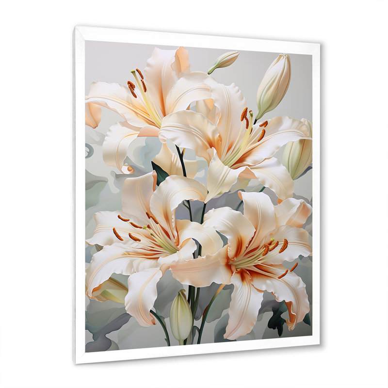 «Beige Lilies Simple Tranquility IV» sur toile, Cadre simple blanc, H 40 po x l 30 po x P 1,5 po