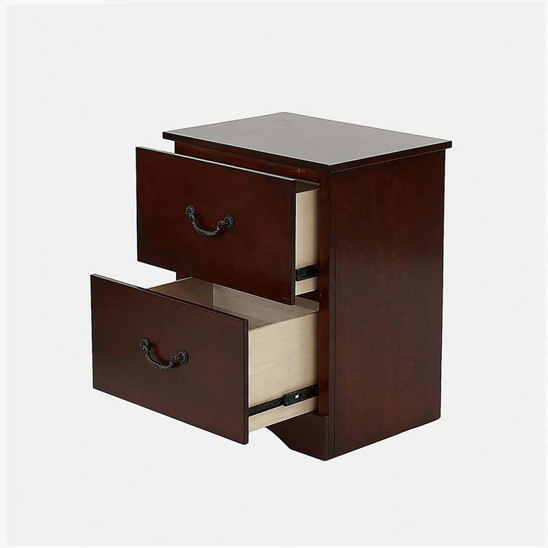 Table de chevet 2 tiroirs en bois de pin, cerisier