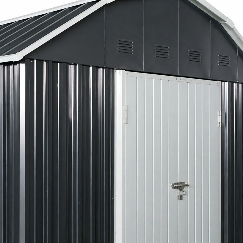 Remise de rangement extérieure en métal 10 pi x 12 pi avec toit en arche et portes verrouillables pour le jardin