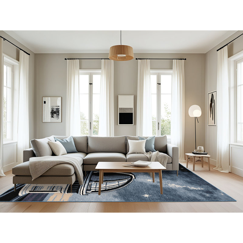 Machine Washable Space Blue Area Rug, Rectangle 6' x 9'