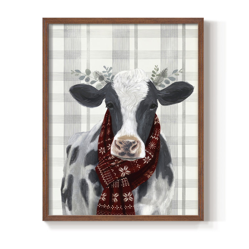 Yuletide Cow I, reproduction encadrée - bois massif, H 30 po x l 24 po, Noyer