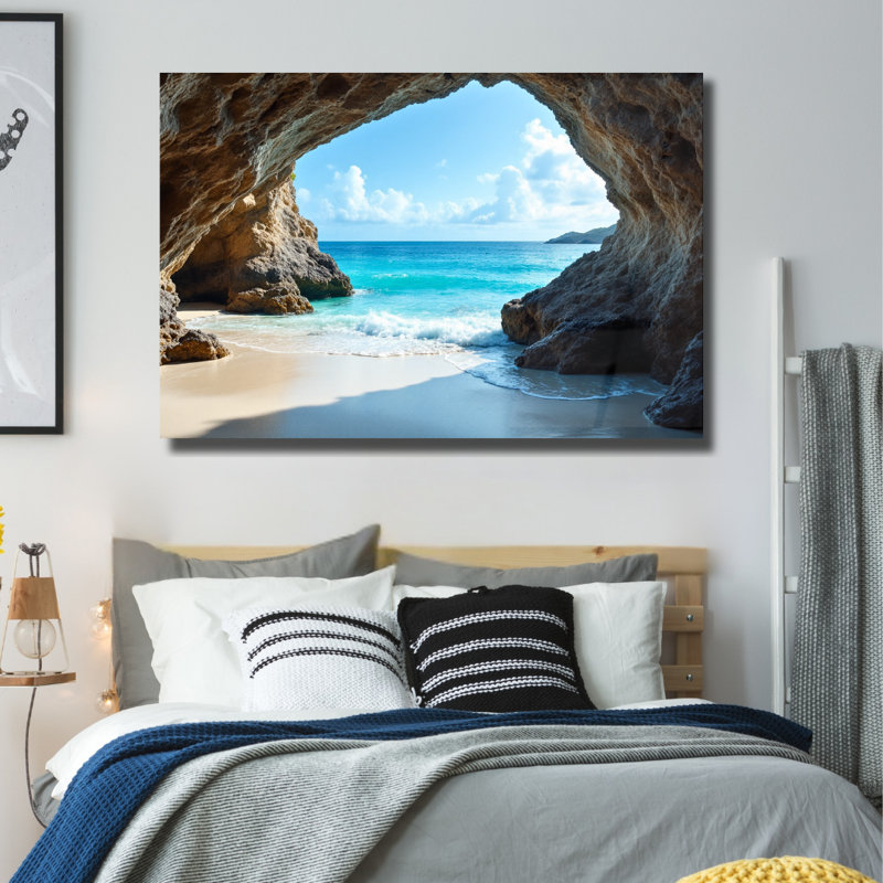 Art mural en verre trempé Beach Cave, H 16 po x l 20 po