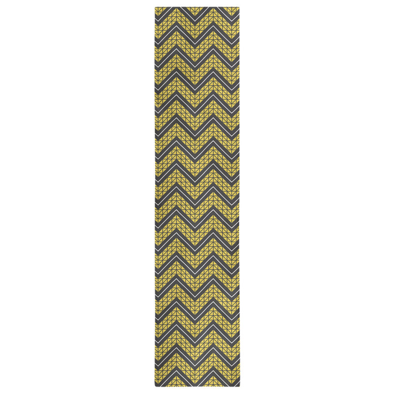 Stephenie Classic Hand Drawn Chevron Table Runner, 16" x 72", Lemon Yellow/Black