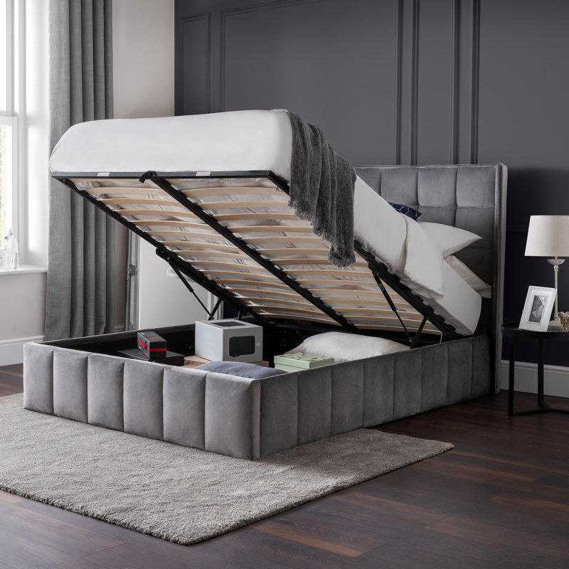 Bormann Upholstered Storage Bed, Double (4'6), Grey