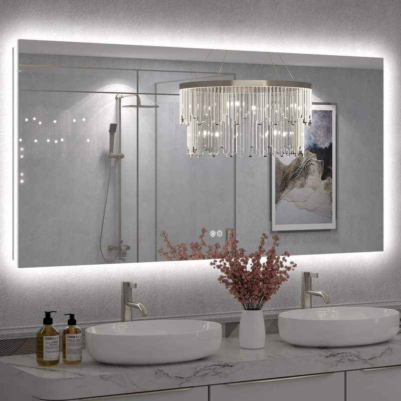 Miroir de salle de bain mural en verre trempé Molly, 60 po x 30 po, Rectangulaire