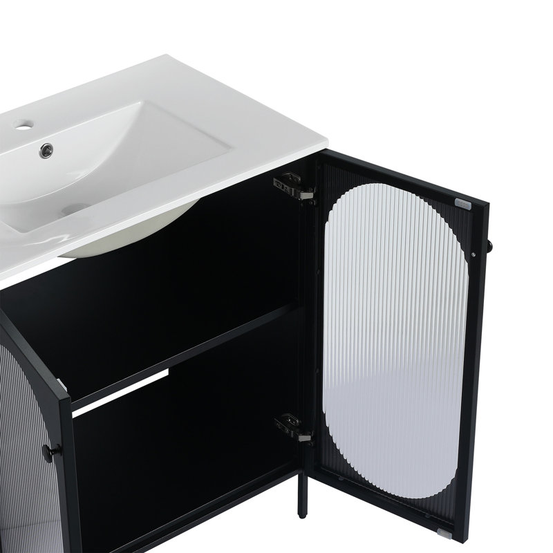 30'' Freestanding Bathroom Vanity With Ceramic Sink, Black