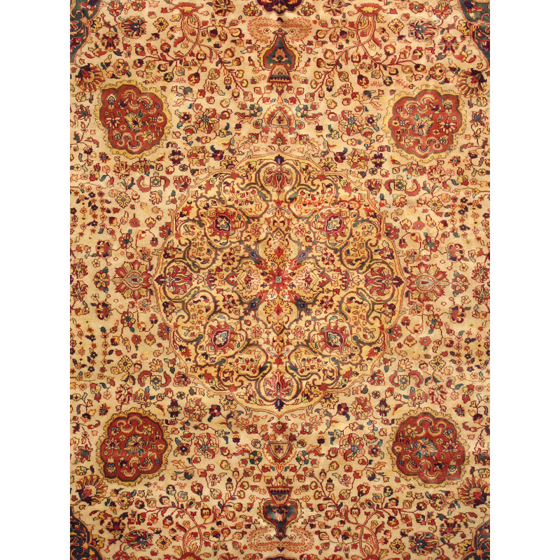 Handmade Beige Floral Wool Square Rug 10' x 10'4"
