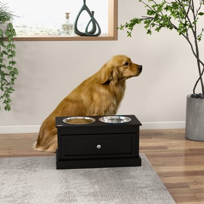 Bols surélevés pour chien avec tiroir de rangement, support de bol pour animaux surélevé et station d'alimentation pour chien, noir