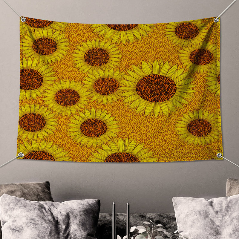 Tapisserie murale tournesol - décoration murale florale, 68in H x80in W with 4 Grommets