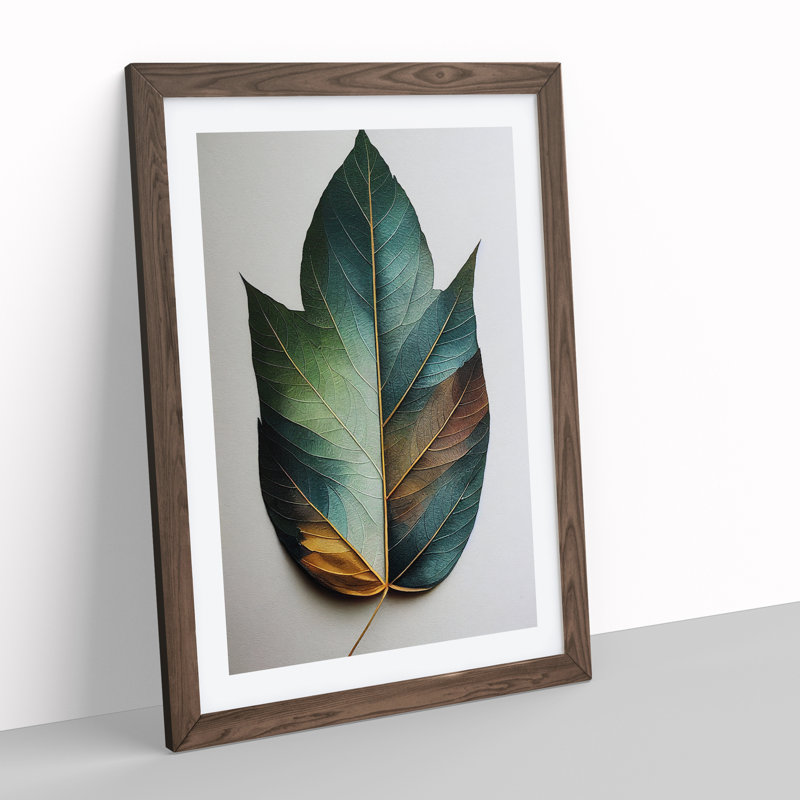 Painted Leaf No.2 - Single Picture Frame Painting, Walnut, 64cm H x 46cm W x 2cm D
