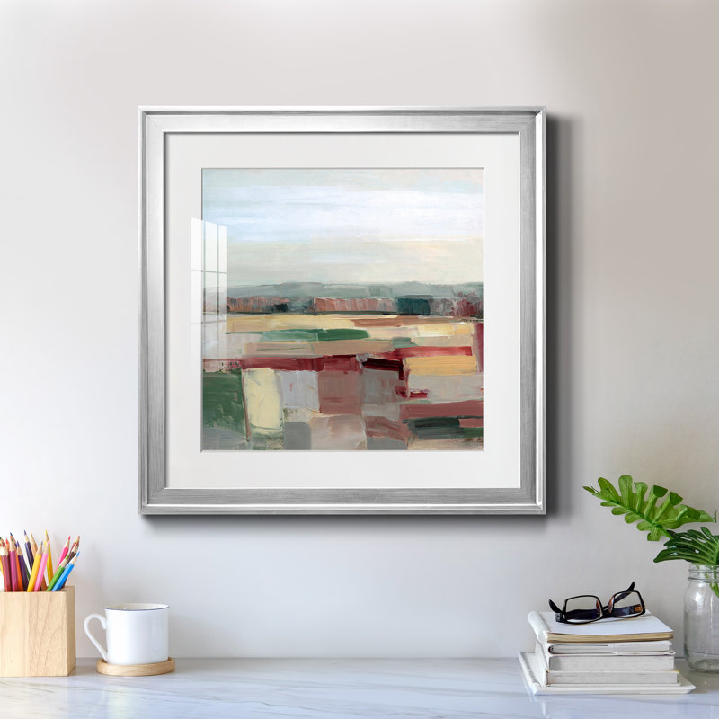 Tapisserie de champ - peinture encadrée, H 22,5 po x l 22,5 po x P 1,5 po, Papier avec cadre argenté