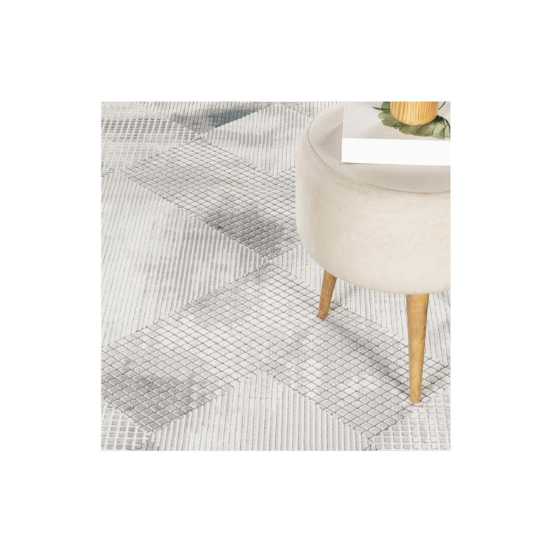 Tapis gris moderne en polyester gris (5 pi 3 po x 7 pi 3 po) - résistant aux taches et adapté aux enfants et aux animaux de compagnie pour le salon, la chambre à coucher et le bureau