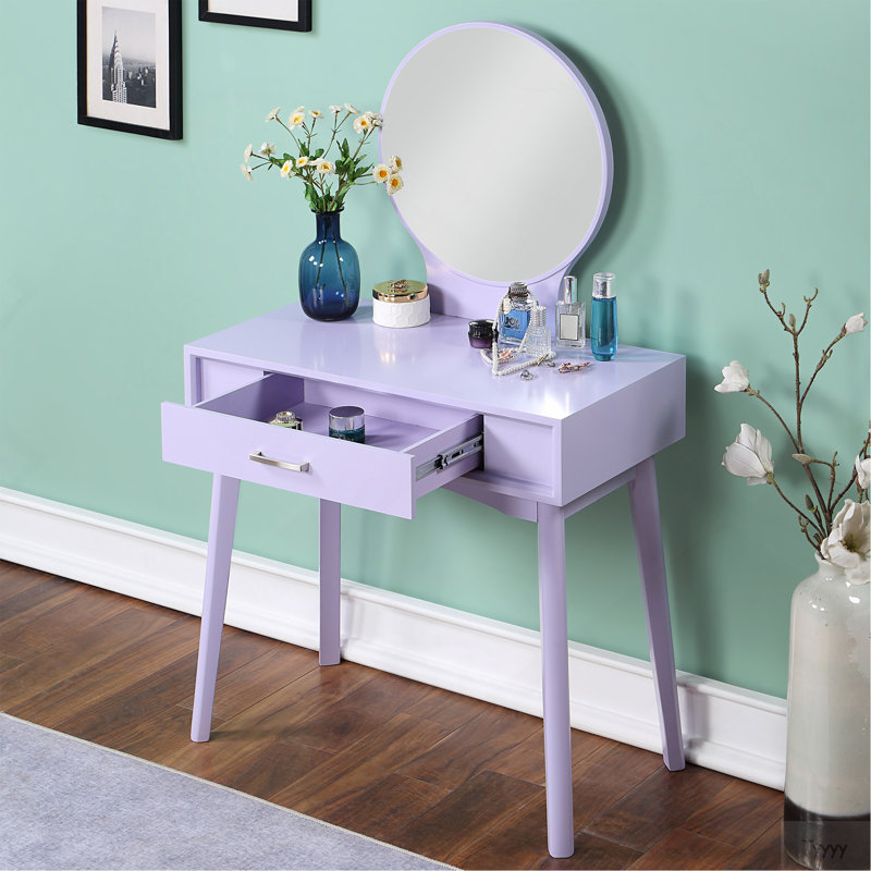 Maly Contemporary Wood Vanity And Stool Set, Purple, Purple
