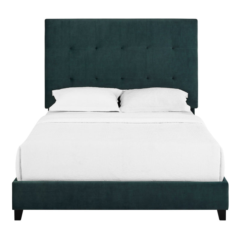 Structure de lit contemporain en velours pour grand lit - Style transitionnel luxueux pour chambre à coucher