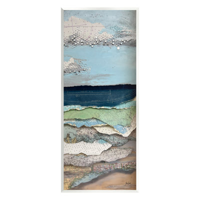 Cloudy Beach Shore Landscape Layered Ephemera Collage by Stacy Gresell - Unframed Painting on MDF
