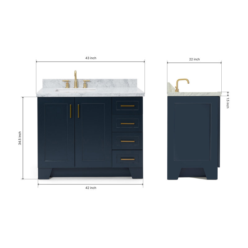 ARIEL TAYLOR 43 IN RIGHT OFFSET RECTANGLE SINK VANITY, Left, Rectangle, Midnight Blue