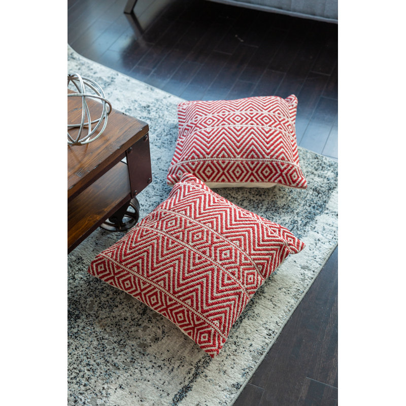  Square Cotton Pillow Cover and Insert, Red