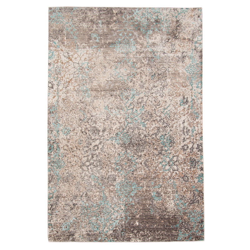 Tapis décoratif Aqua/brun à motif abstrait, Rectangle 3 pi 11 po x 5 pi 7 po