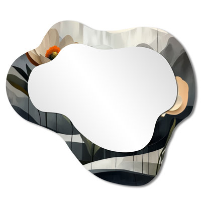 Géométrique fleur de fleurs de renoncule I - miroir mural asymétrique Ranunculus, miroir de coiffeuse traditionnel, imprimé sur métal