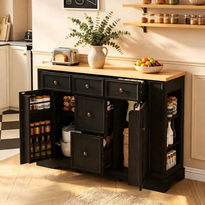 Wood Dining Room Buffet Server Server with 5 Drawers and Adjustable Shelves, Coffee Station TV Stand