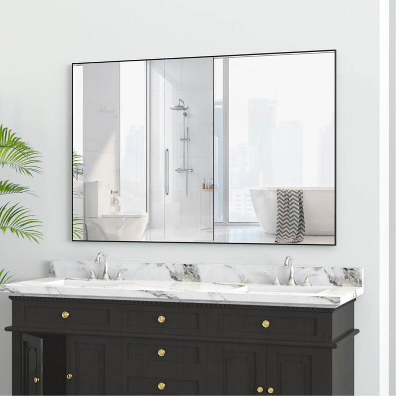 Miroir mural de salle de bain rectangulaire surdimensionné avec cadre