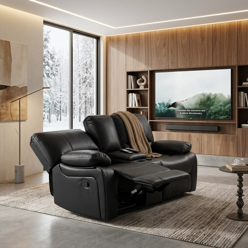 Nickki 73.2" Wide Faux Leather Manual Reclining Loveseat Sofa with Cupholder & Storage, 2 Seater Recliner Sofa