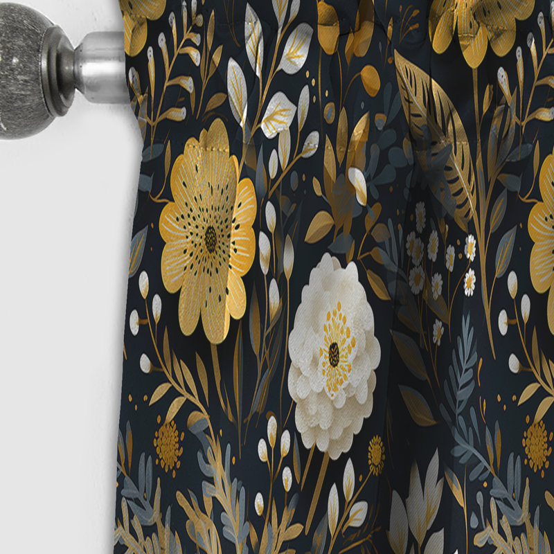 Noir et jaune Boho Botanical - rideau boho - rideau occultant abstrait - 1 panneaux, L 52 po x L 108 po