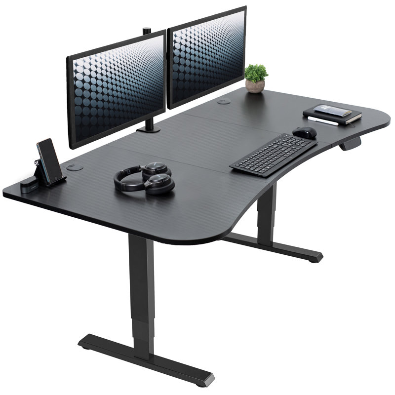 Adjustable Metal Base Standing Desk, Black Carbon Fiber/Black