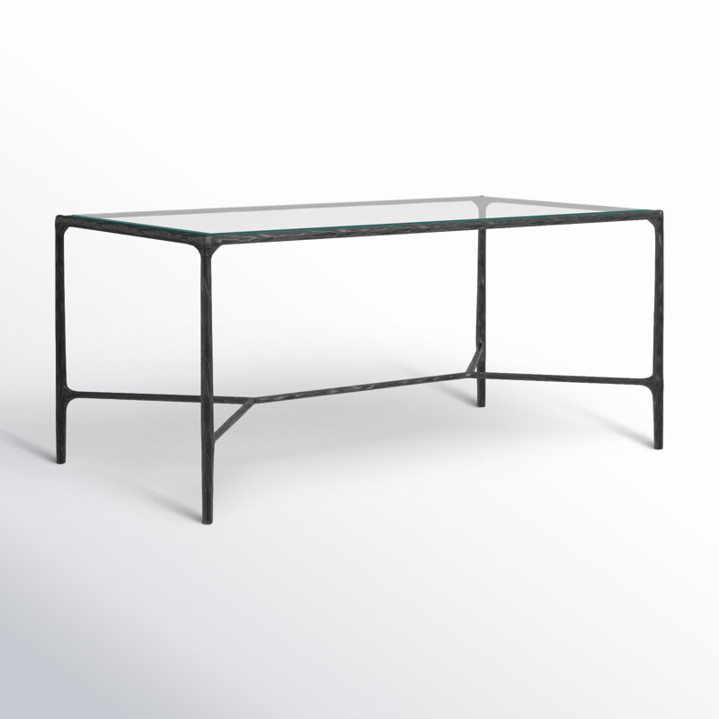 Black Metal Rectangular Coffee Table with Clear Glass Top