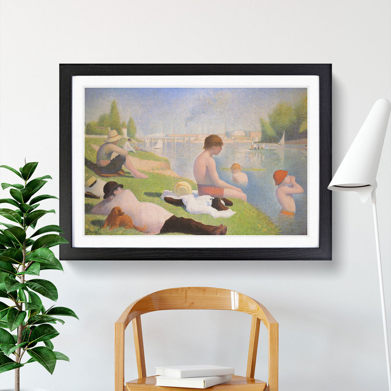Bathers by Georges Seurat - Framed Print, 27cm H x 36cm W x 2cm D, Black Framed