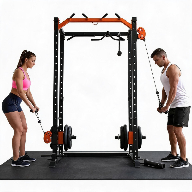 2000LBS Power Rack with Cable Crossover & LAT Pulldown – Squat Rack for Home Gym