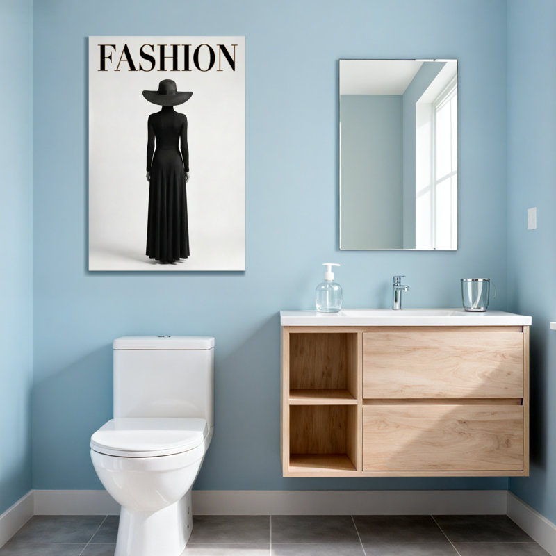 Mannequin en robe noire et chapeau, H 20 po x l 30 po