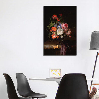 A Still Life Of Flowers In A Vase On A Ledge by Rachel Ruysch - Wrapped Canvas Painting
