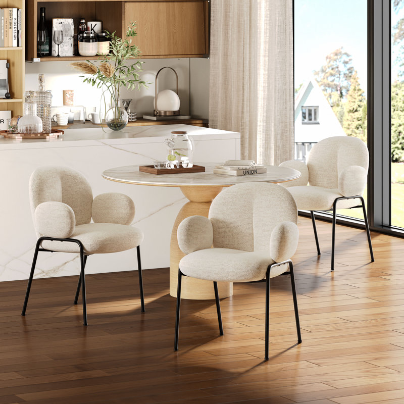Anston 46cm H Linen Upholstered Metal Armchair, Beige Linen