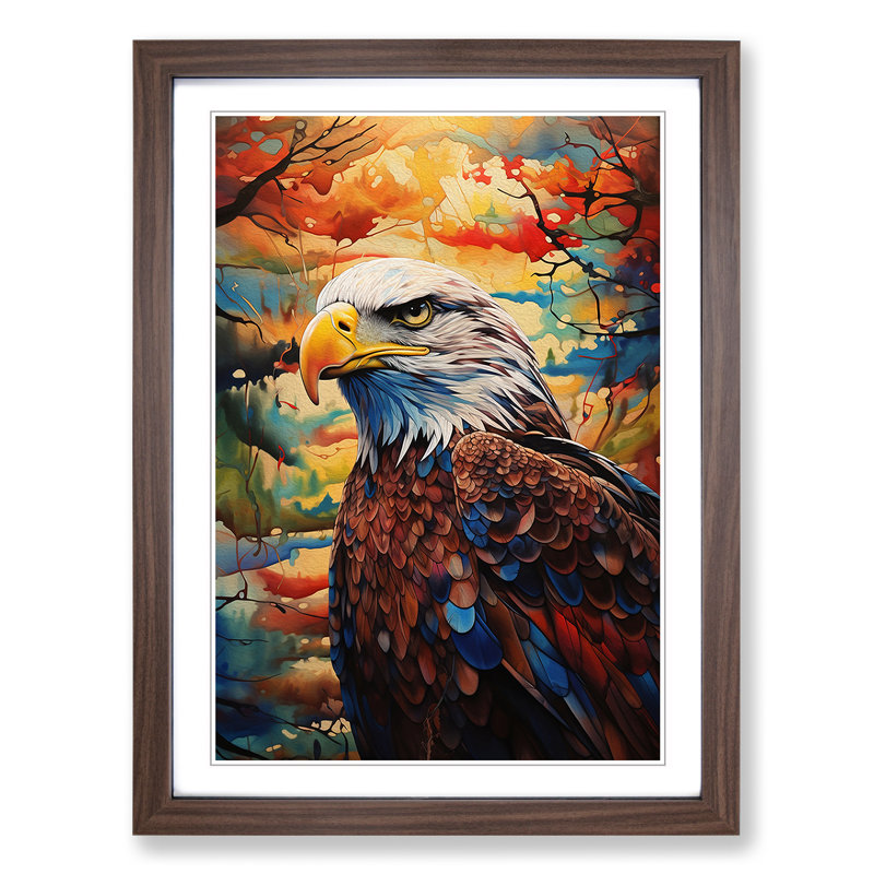 Eagle Expressionism - Single Picture Frame Print on Wood, Walnut Framed, 34cm H x 25cm W