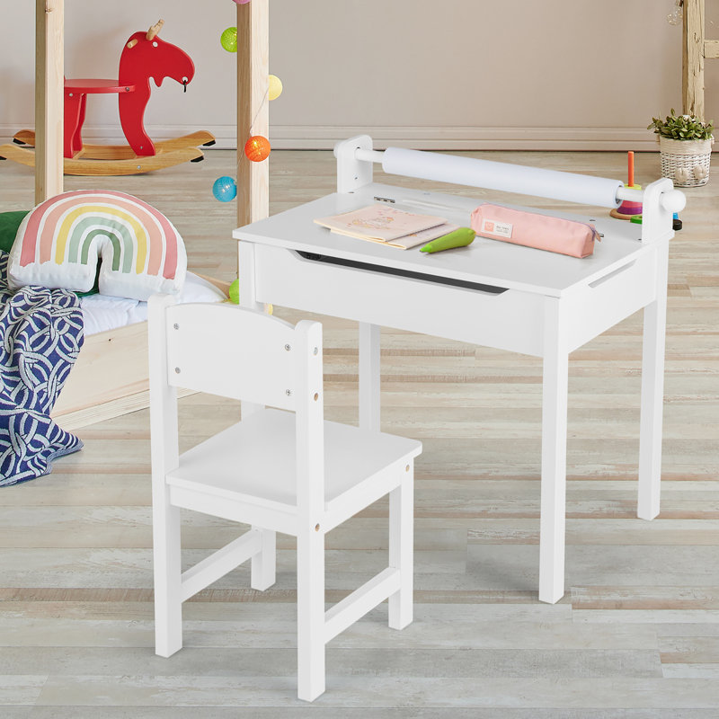 Kids 2 Piece Rectangular Arts And Crafts Table and Chair Set, White