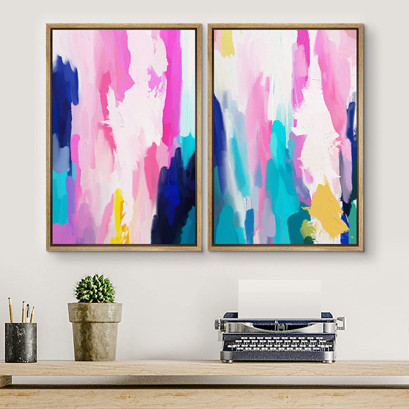 Colorful Brushstrokes Collage Framed On Canvas 2 Pieces Print
