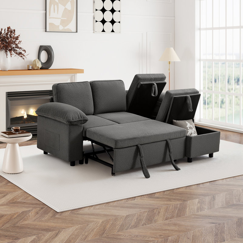 Waldorf 91.7" 3-Seat Sectional Sofa with Ottoman and Pull-Out Bed, Gray
