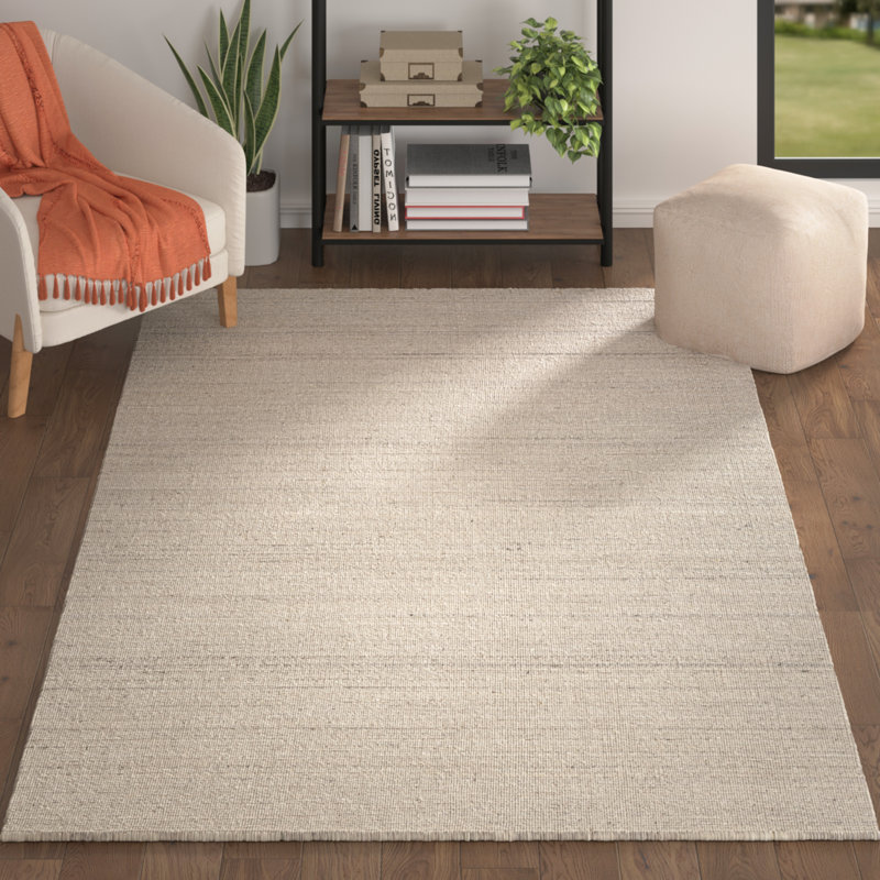 Modern Solid Hand-Made Hand-Woven Wool/Cotton Area Rug, Rectangle 5' x 7' 9"