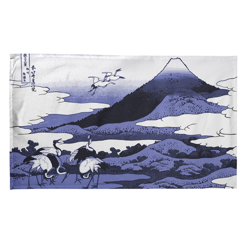 Serviette de thé japonaise grues, Sergé de coton, Mauve