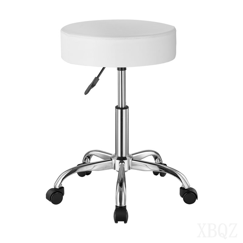 Tabouret à roulettes avec roulettes, fauteuil à roulettes rondes d'une capacité de poids de 450 lb, tabouret pivotant en cuir de polyuréthane épaissi réglable en hauteur pour les salons, les spas, les massages, les tatouages, les cabinets, blanc