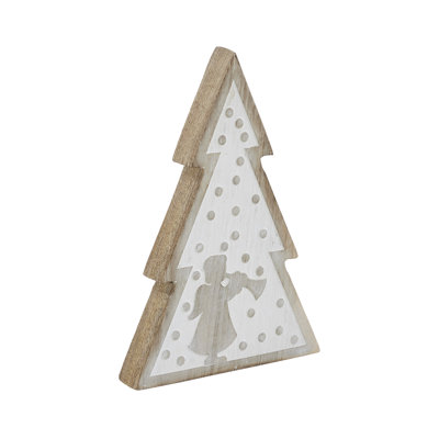 White Washed Angel Natural Wooden Tree 8x5.25x1