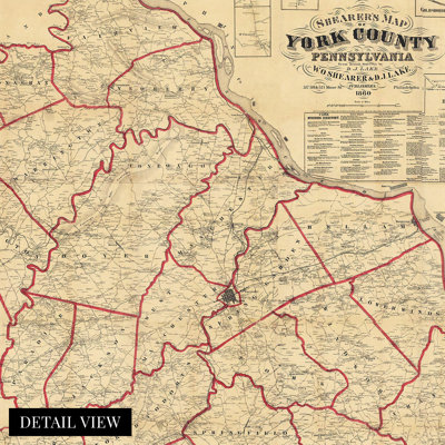 1860, carte du comté de York en Pennsylvanie - carte rétro de York en Pennsylvanie - carte historique du comté de York PA