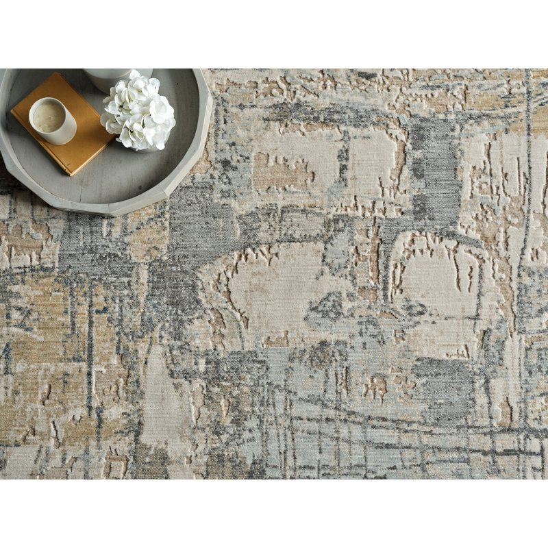 Infinity Power Loomed Wool/Nylon Abstract Area Rug in Silver/Blue/Gray, Rectangle 12' x 15'